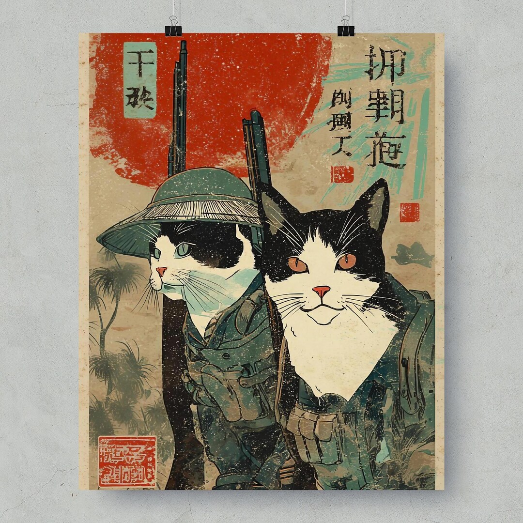 Samurai Army Cat Canvas Print Poster, Vintage Cat Poster, Warrior Cats ...