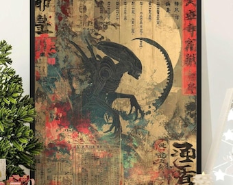 Alien Wall Art Print: Japanese Horror Style - Sci-Fi Decor