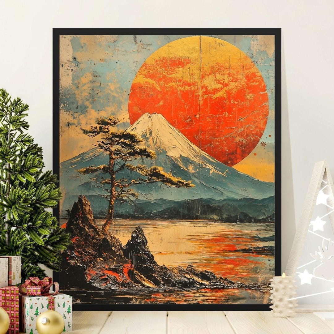 Japanese Mount Fuji Sunrise Print, Traditional Zen Landscape Wall Art ...