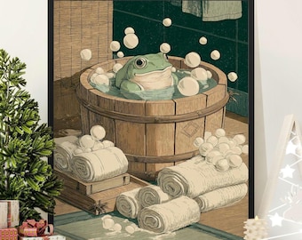 Whimsical Frog in Tub Print, Spa Bathroom Decor