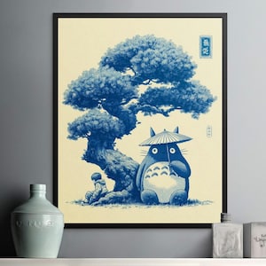 Anime Canvas, Framed Poster, Large Poster, Poster Art, My Neighbor Totoro, Anime Art, Japanese Print, Cartoon Illustration, Blue Print