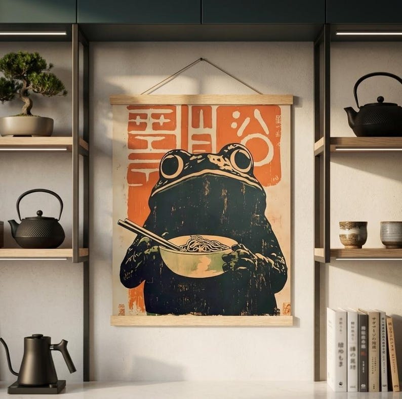 Retro Frog Ramen Giclée Print, Quirky Kitchen Wall Art imagem 8