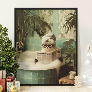 Funny Cat in Tub Poster: Whimsical Bathroom Art Print