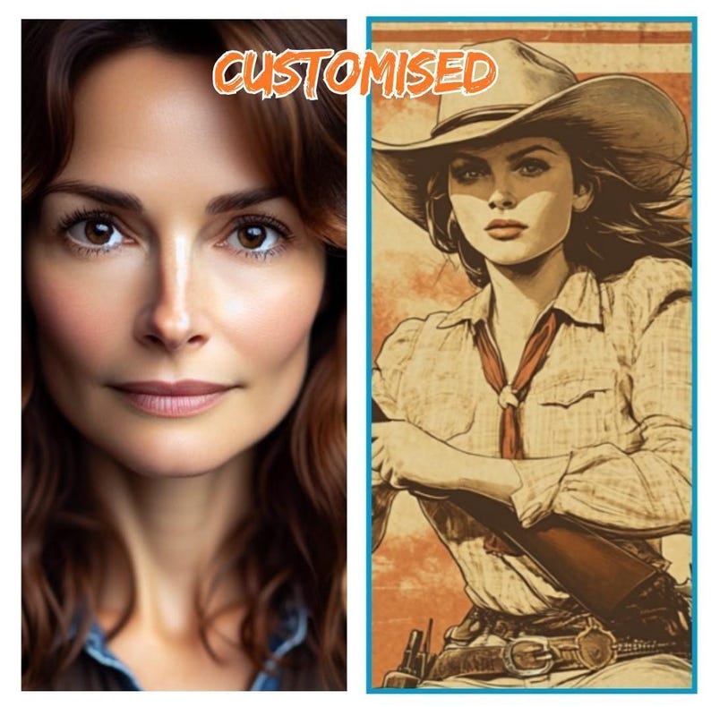 Cowgirl Riding Alligator Art Print, Retro Americana Western Decor, Can Be Customised image 7