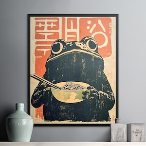 Retro Frog Ramen Giclée Print, Quirky Kitchen Wall Art