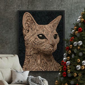 Ornate Cat Canvas, Framed Poster, Large Poster, Cat Art Print, Detailed Feline Portrait, Unique Home Decor, Animal Wall Art, Gift for Cat