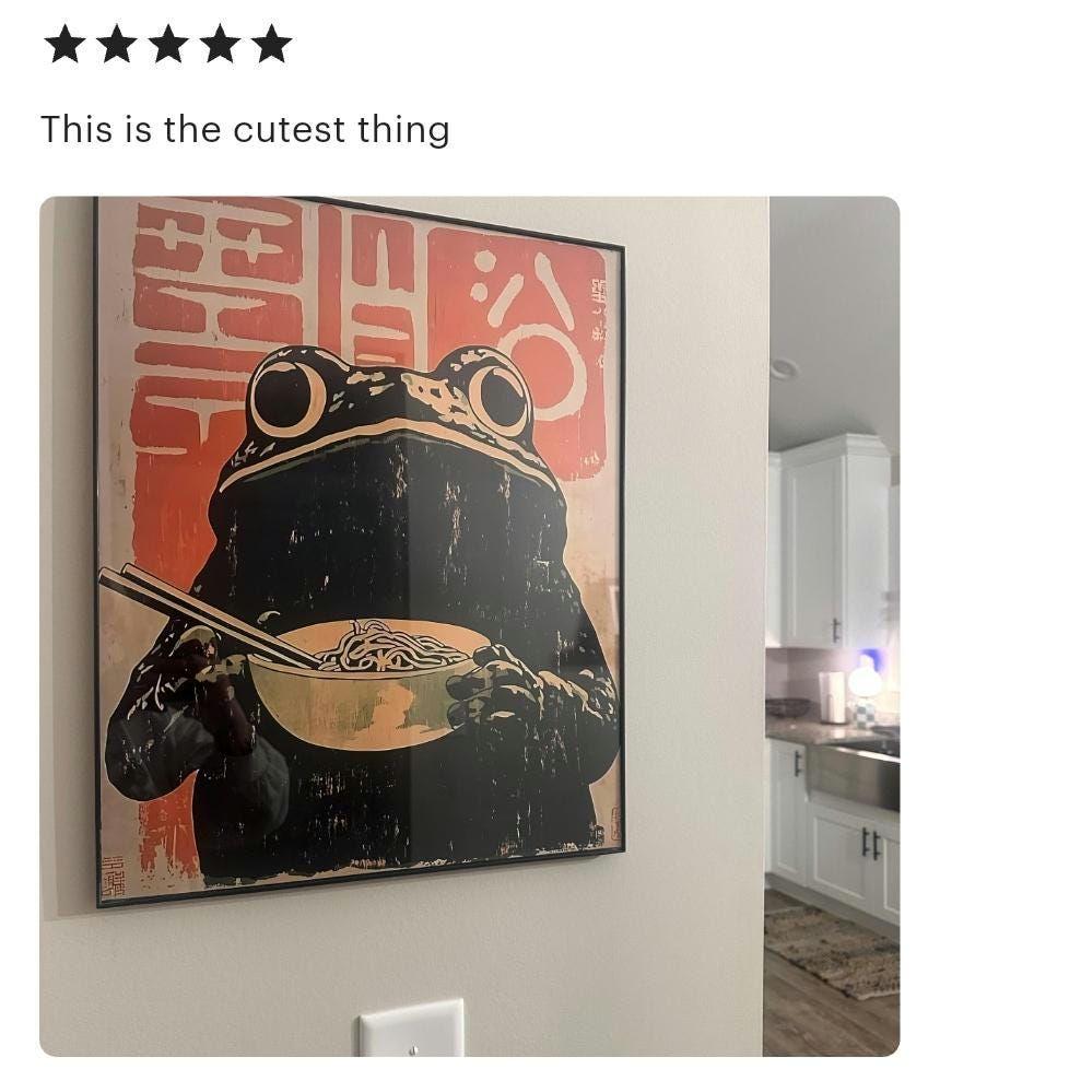 Retro Frog Ramen Poster, Frog Eating Ramen Print, Ramen Noodles Wall Art, Quirky Kitchen Decor, Japanese Inspired Poster, Unique Wall Art