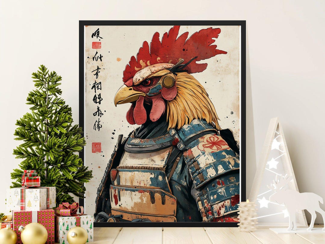 Samurai Rooster Poster, Japanese Art Print, Unique Wall Decor, Animal ...