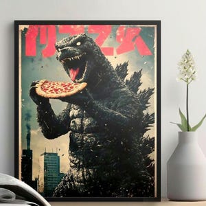 Godzilla Vintage Poster, Unique Wall Art, Retro Japanese Kaiju Decor, Cool Movie Print, Monster Artwork for Home or Office