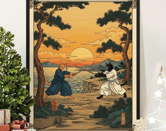 Kendo Cats Art Print: Japanese Samurai Cats Poster
