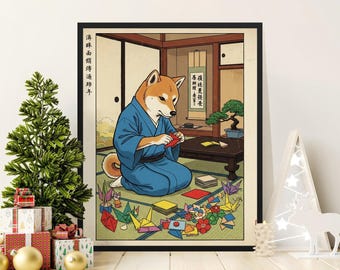 Shiba Inu Origami Art Print, Japanese Doge Meme Poster