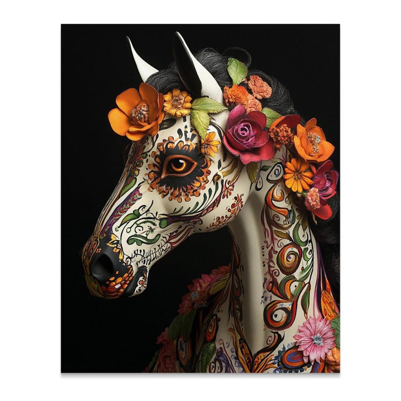 Colorful Horse Wall Art, Floral Horse Decor, Vibrant Animal Print