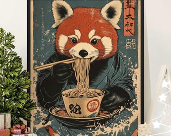 Red Panda Ramen Giclée Print, Japanese Noodle Art