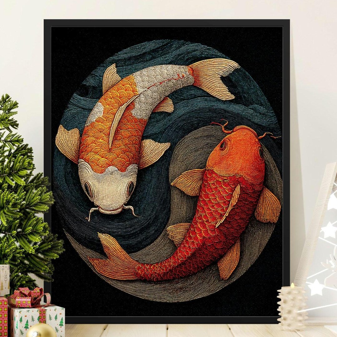 Koi Fish Canvas Print, Japanese Art Wall Decor, Yin Yang Koi Fish ...
