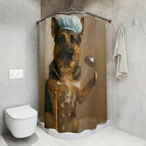 Funny German Shepherd Shower Curtain - Bathroom Decor Gift, Dog Lover Home Decoration, Pet Humour Wall Art, Unique Animal Print Bathroom