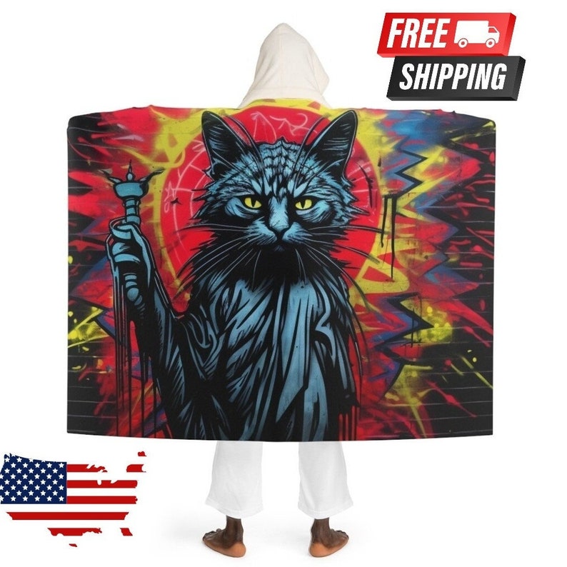 Hooded Blanket Graffiti Cat Design Hooded Cape, Hoodie Blanket ...