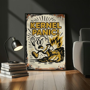 Kernel Panic Art Canvas Wrap, Retro Computer Humor Framed Poster, Techie Wall Art Print, Coding Joke Artwork, Programmer Gift Idea