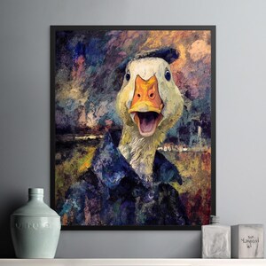 Funny Duck Portrait, Canvas, Poster, Wall Art, Whimsical Animal Art, Quirky Decor, Unique Gift, Goose Art, Cute Duck, Farmhouse Decor