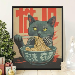 Cat Ramen Poster: Funny Japanese Food Art Print
