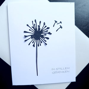 Carte pliante comme carte de deuil, pissenlit, en mémoire silencieuse, carte de condoléances, carte artisanale