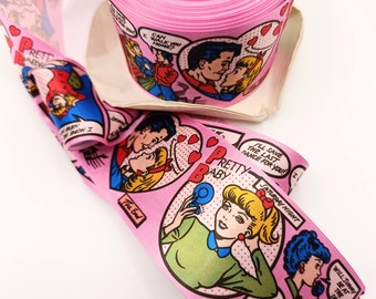 10 Meter,Schleifenband,Geschenkband, Comic ,pink,DIY, Textilband,Kurzwaren,Band, 10 Meter, 5,5cm breit,