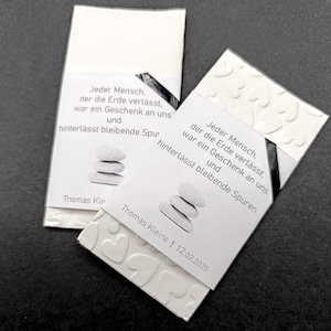 Deuil, larmes d'adieu, funérailles, mouchoir pour le service funèbre, cadeau d'invité, pierres, mouchoir avec banderole à partir de 20 pièces, ruban noir