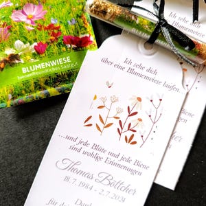 Deuil, cadeau de deuil, prairie fleurie, prairie d'abeilles, sachet de graines, éprouvette, funérailles, funérailles, cadeau d'invités, invités de deuil,