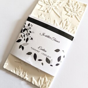 Deuil, larmes d'adieu, funérailles, mouchoir pour le service funèbre, cadeau d'invité, feuilles, mouchoir avec banderole à partir de 20 pièces