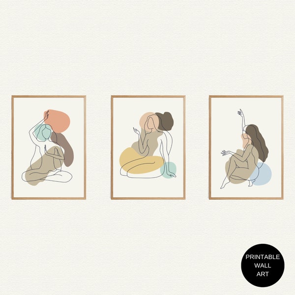 DIGITAL MEDITATIONAL Girly Wall Art Set Of 3| Minimalist Instant Download Boho Colorful Triptych Mental Health Artwork| Meditation Wall Art