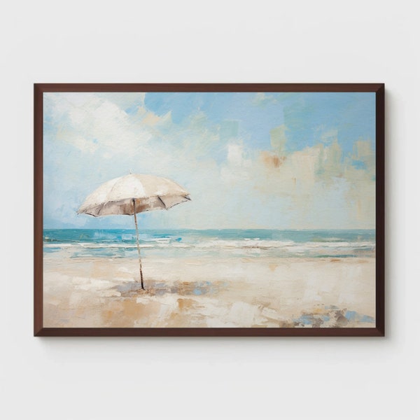 Pale Oil Color Painting  Beach Umbrella Print Light Pink Aesthetic Art Muted Downloadable Print