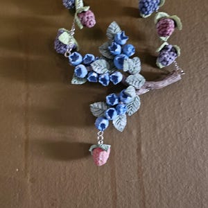 Blueberry & Raspberry Handmade Necklace | Realistic Polymer Clay Fruit Jewelry