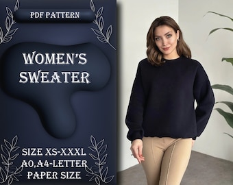 Women’s Sweater Sewing Pattern, Easy Sweater, Women’s Sweater, Sweater, Sewing Tutorial, Size XS-XXXL, A0, A4/Letter Paper Size