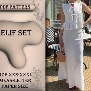 Patrón de costura para conjunto de top y falda Elif, falda de verano, top de verano, patrón de costura para conjunto de verano, patrón de top, tallas XXS-XXXL, A0, A4/papel carta
