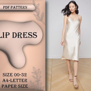 Slip Dress Sewing Pattern, Midi Dress, Slip Dress, Sewing Tutorial, Size 00-32, A4/LetterPaperSize image 1