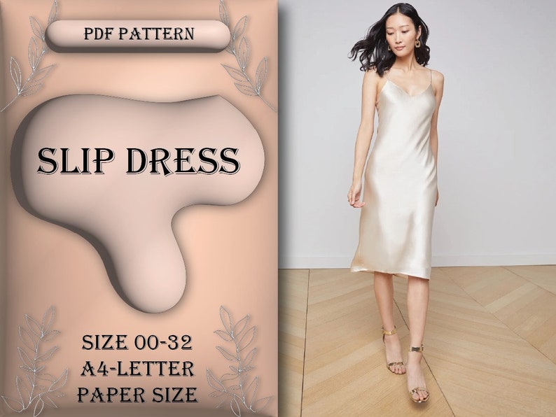 Slip Dress Sewing Pattern, Midi Dress, Slip Dress, Sewing Tutorial, Size 00-32, A4/LetterPaperSize image 1