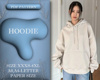 Oversized Hoodie Sewing Pattern, Oversized Hoodie, Women Hoodie, Sewing Tutorial, Size XXXS-4XL, A0, A4/Letter Paper Size