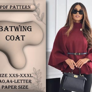 Batwing Coat Sewing Pattern, Poncho Cape, Pancho, Poncho Pattern,Beginner Cape Pattern,Sewing Tutorial,Size XXS-XXXL,A0,A4/Letter Paper Size