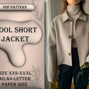 Wool Short Jacket Sewing Pattern, Wool Short Jacket, Wool Jacket, Jacket, Sewing Tutorial, Size XXS-XXXL, A0, A4/LetterPaperSize image 1