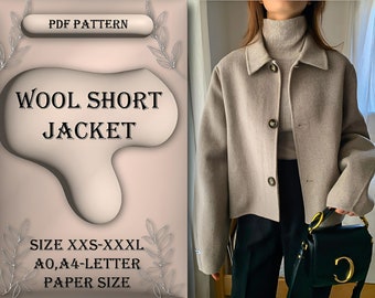 Wool Short Jacket Sewing Pattern, Wool Short Jacket, Wool Jacket, Jacket, Sewing Tutorial, Size XXS-XXXL, A0, A4/Letter Paper Size