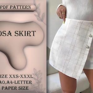 Rosa Skirt Sewing Pattern, Short Skirt, Skirt, Mini Skirt, Sewing Tutorial, Size XXS-XXXL, A0, A4/Letter Paper Size