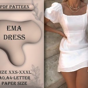 Patrón de costura de vestido de lino de verano, vestido de verano de lino, vestido de lino, vestido de verano, vestido de primavera, vestido de mujer, talla XXS-XXXL, A0, A4/papel de carta