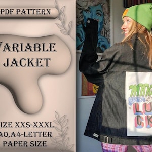 Variable Denim Jacket Sewing Pattern, Denim Jacket, Unisex Denim Jacket, Jacket, Sewing Tutorial, Size XXS-XXXL, A0, A4/Letter Paper Size