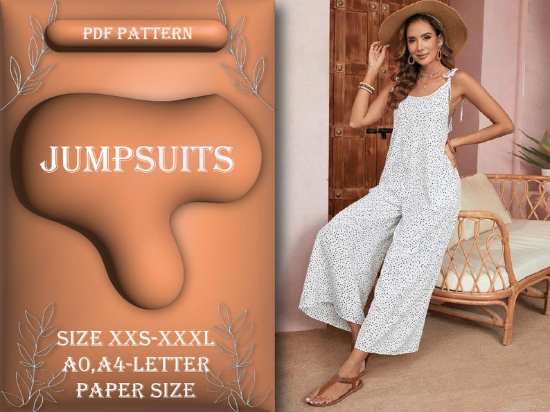 Jumpsuit Sewing Pattern, Overalls pattern, Jumpsuit Pattern, Women Jumpsuits, Sewing Tutorial, Size XXS-XXXL, A0, A4/Letter Paper Size image 1
