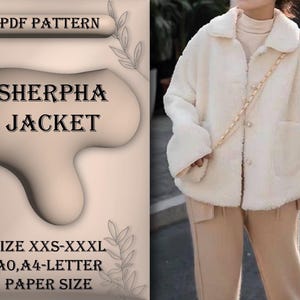 Patrón de costura de chaqueta Sherpha, chaqueta de peluche, chaqueta de felpa, chaqueta, abrigo, tutorial de costura, talla XXS-XXXL, A0, tamaño de papel A4/carta
