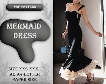 Mermaid Dress Sewing Pattern, Prom Dress, Wedding & Party Dress, Graduation Dress, Sewing Tutorial, Size XXS-XXXL, A0, A4/Letter Paper Size