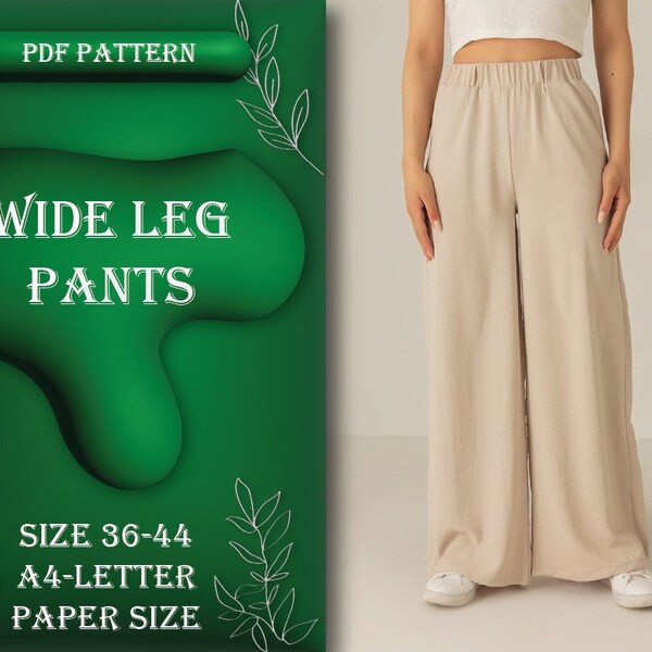 Wide Leg Pants Sewing Pattern, Palazzo Pants, Wide Leg Trousers, Sewing Tutorial, Size XXS-XXL 36-44, A4/Letter Paper Size