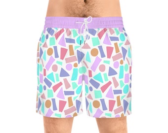 Men's Abstract Geometric Swim Shorts, Colorful Summer Beachwear, Quick-Dry and Comfortable Fit, Casual Poolside Fashion