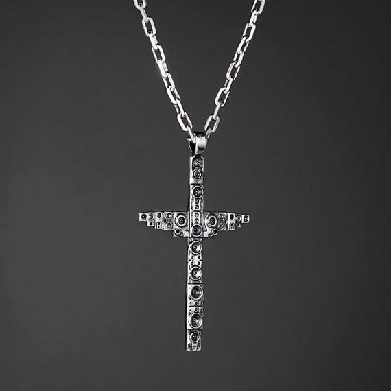 Silver Speaker Cross Necklace, Speaker Cross Pendant, 925 Silver
