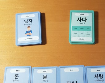 Complément de Jeu de Cartes d'Apprentissage du Coréen - 150 Cartes avec Verbes et Mots pour compléter le jeu de 50 cartes