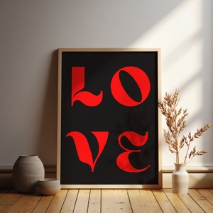 LOVE Typography Print, Trendy Room Decor, Retro Wall Art, Positive Poster, Funky Decor, Valentines Wall Art, Digital Download